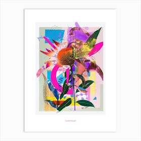 Coneflower 2 Neon Flower Collage Poster Art Print