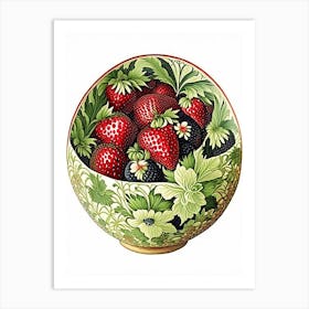 Bowl Of Strawberries, Fruit, Vintage Botanical 3 Art Print