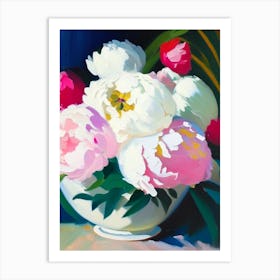 Bowl Of Beauty Peonies White Colourful Painting Art Print