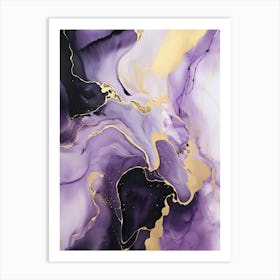 Lilac, Black, Gold Flow Asbtract Painting 1 Art Print