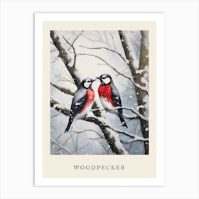 Winter Watercolour Woodpecker 4 Poster Art Print