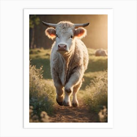 Cow Running In The Field Art Print