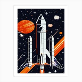 Retro Space Shuttle In Space Art Print