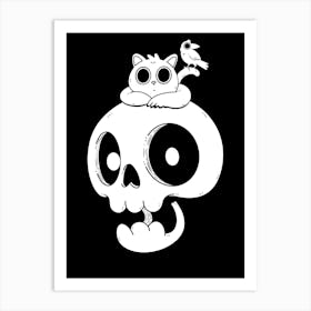 Skull, Cats, And Crow Art Print