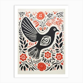 Vintage Bird Linocut Dove 1 Art Print