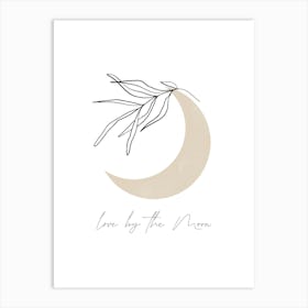 Love By the Moon, Floral Line, Boho Art Print