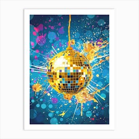 Disco Ball On Blue Background Art Print