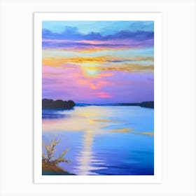 Sunrise Over Lake Waterscape Marble Acrylic Painting 3 Art Print