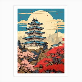 Himeji Castle, Japan Vintage Travel Art 3 Art Print