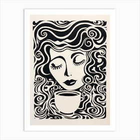 Coffee Face Linocut Inspired 3 Art Print