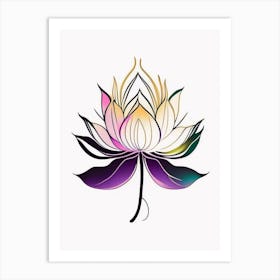 Lotus Flower, Buddhist Symbol Abstract Line Drawing 2 Art Print