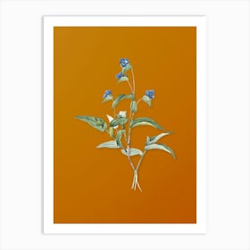 Vintage Blue Spiderwort Botanical on Sunset Orange n.0205 Art Print