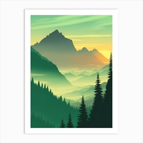 Misty Mountains Vertical Background In Green Tone 39 Art Print