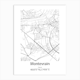 Montevrain,France Minimalist Map Art Print