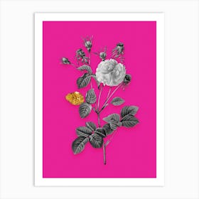 Vintage Pink Agatha Rose Black and White Gold Leaf Floral Art on Hot Pink n.0408 Art Print