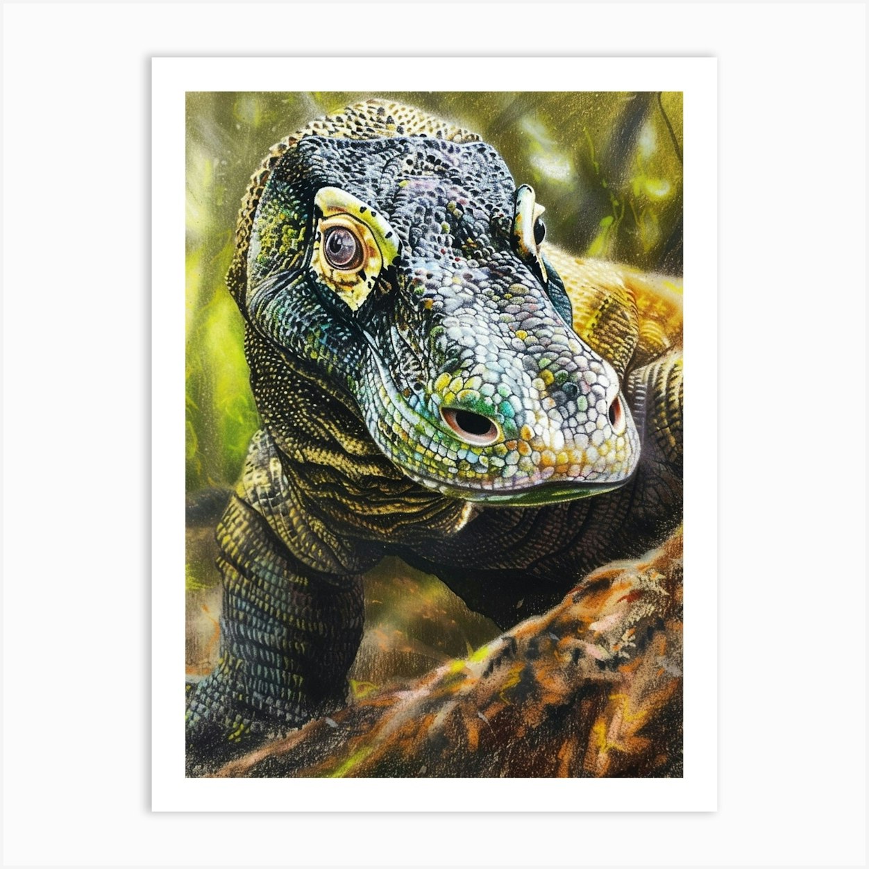 Komodo Dragon Pastel Watercolour 4 Art Print by Critter Crafts