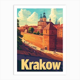 Aihrgdesign A Retro Travel Poster For Krakow 3 Art Print