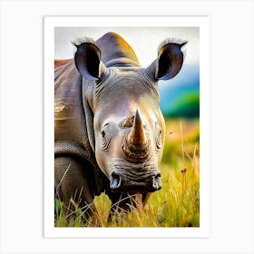 Rhino In The Grass Art Print