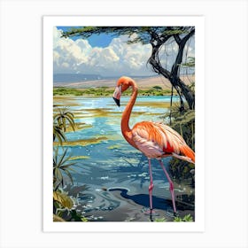 Greater Flamingo Lake Natron Tanzania Tropical Illustration 4 Art Print