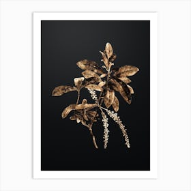 Gold Botanical Swamp Titi Leaves on Wrought Iron Black Art Print
