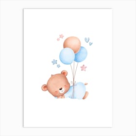 Teddy Bear With Balloons Kids and Nursery Art Print