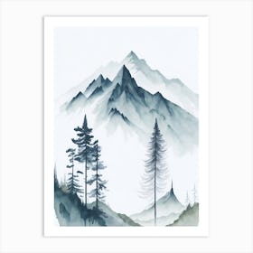 Mountain And Forest In Minimalist Watercolor Vertical Composition 371 Art Print