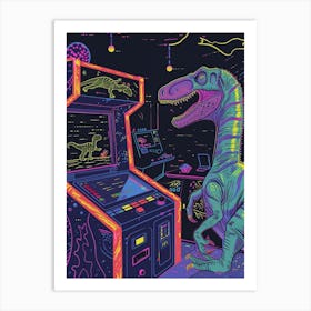 Dinosaur Retro Video Game Illustration 1 Art Print