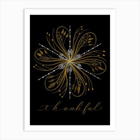 Snowflake Calligraphy with Thankful Gold Art Print