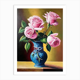 Roses In A Blue Vase 2 Art Print