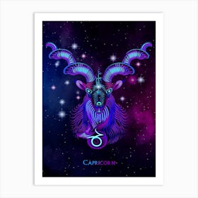 Capricorn Zodiac Sign — Zodiac neon signs 1 Art Print