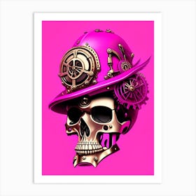 Skull With Steampunk Details 2 Pink Pop Art Art Print