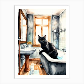 Black Cat In Bathroom Art Print