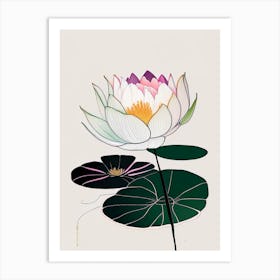 Blooming Lotus Flower In Pond Abstract Line Drawing 1 Art Print