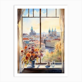 Window View Of Prague Czech Republic In Autumn Fall, Watercolour 3 Art Print