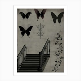 Dark Gothic Butterflies On A Staircase Art Print