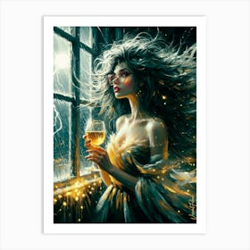 Stormy Night With A Glass Of Wine Art Print