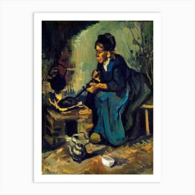 Peasant Woman Cooking By A Fireplace (1885), Vincent Van Gogh Art Print