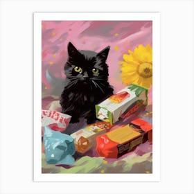 A Black Cat Kitten Oil Painting 4 Art Print