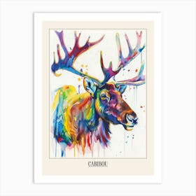 Caribou Colourful Watercolour 3 Poster Art Print