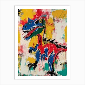 Abstract Primary Colour Paint Drip Dinosaur Art Print