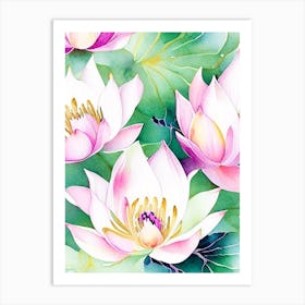 Lotus Flower Pattern Watercolour 6 Art Print