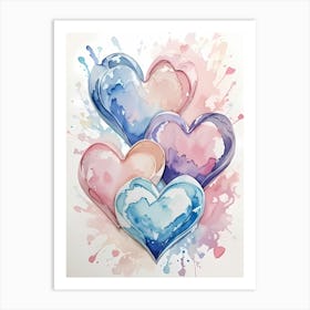 Watercolor Hearts Art Print