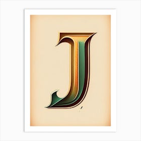 J, Letter, Alphabet Retro Drawing 2 Art Print