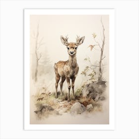 Storybook Animal Watercolour Reindeer 2 Art Print