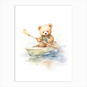 Rowing Teddy Bear Painting Watercolour 2 Art Print