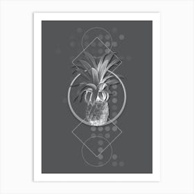 Vintage Pineapple Botanical with Line Motif and Dot Pattern in Ghost Gray n.0152 Art Print