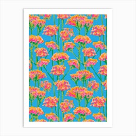 SUNSHINE-Y Abstract Floral Summer Bright Botanical in Fuchsia Pink Green Orange on Sky Blue Art Print