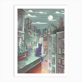 Lo-fi Style: Cat On A Rooftop ! Art Print