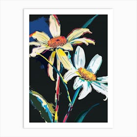 Neon Flowers On Black Oxeye Daisy 2 Art Print