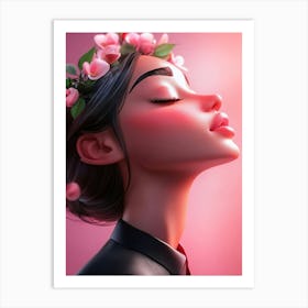 Portrait Of A Girl With Flowers Art Print